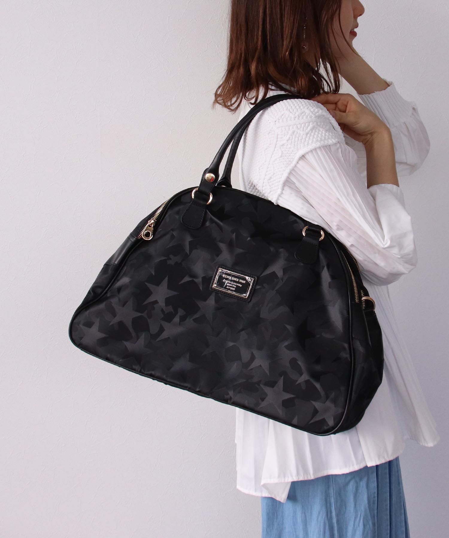 トリム牛革Wフェイス4ジッパー星柄ボストンBAG | AND ON JIONE STORE