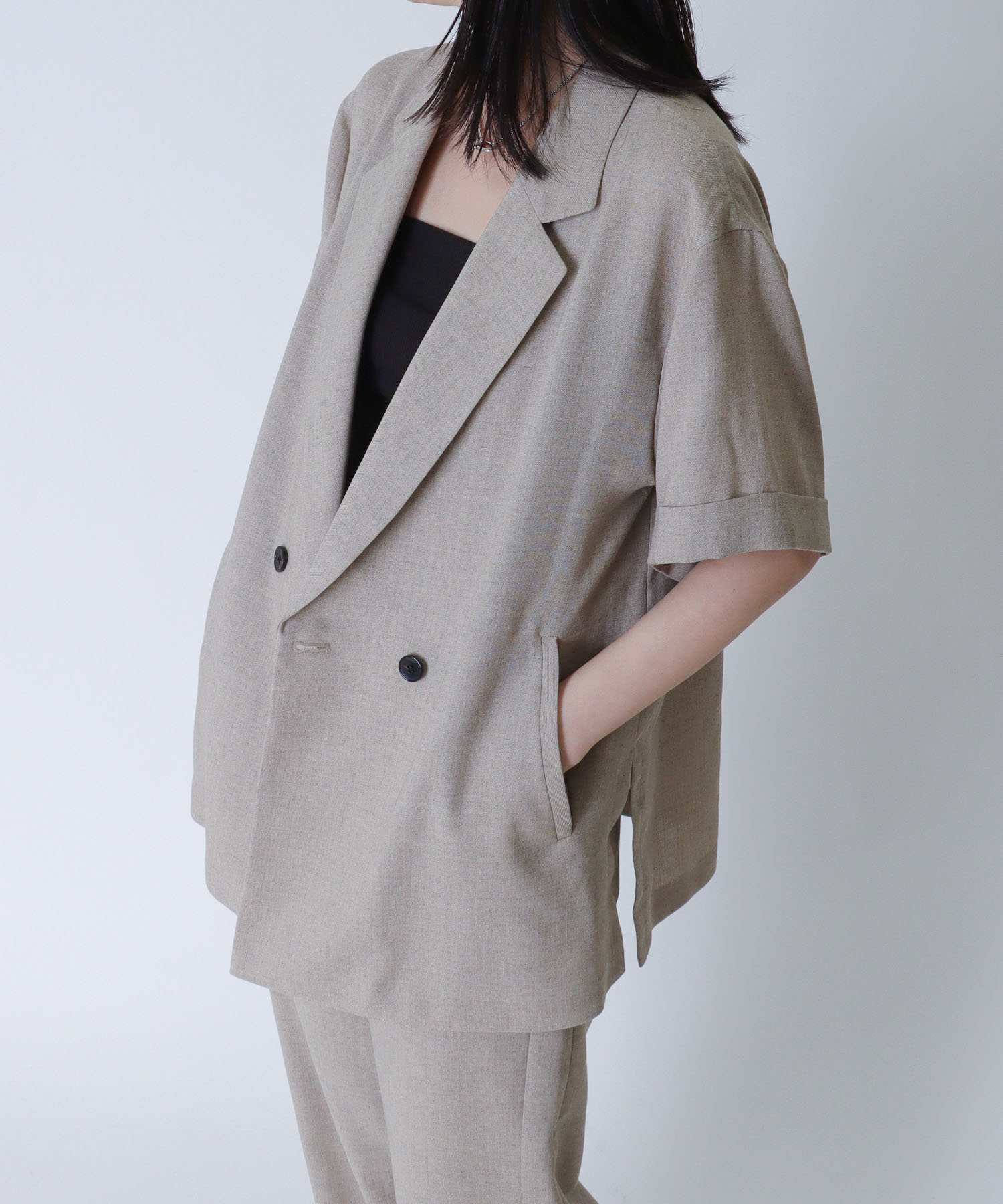 B7＞linen like half sleeve w jacket | AND ON JIONE STORE ...