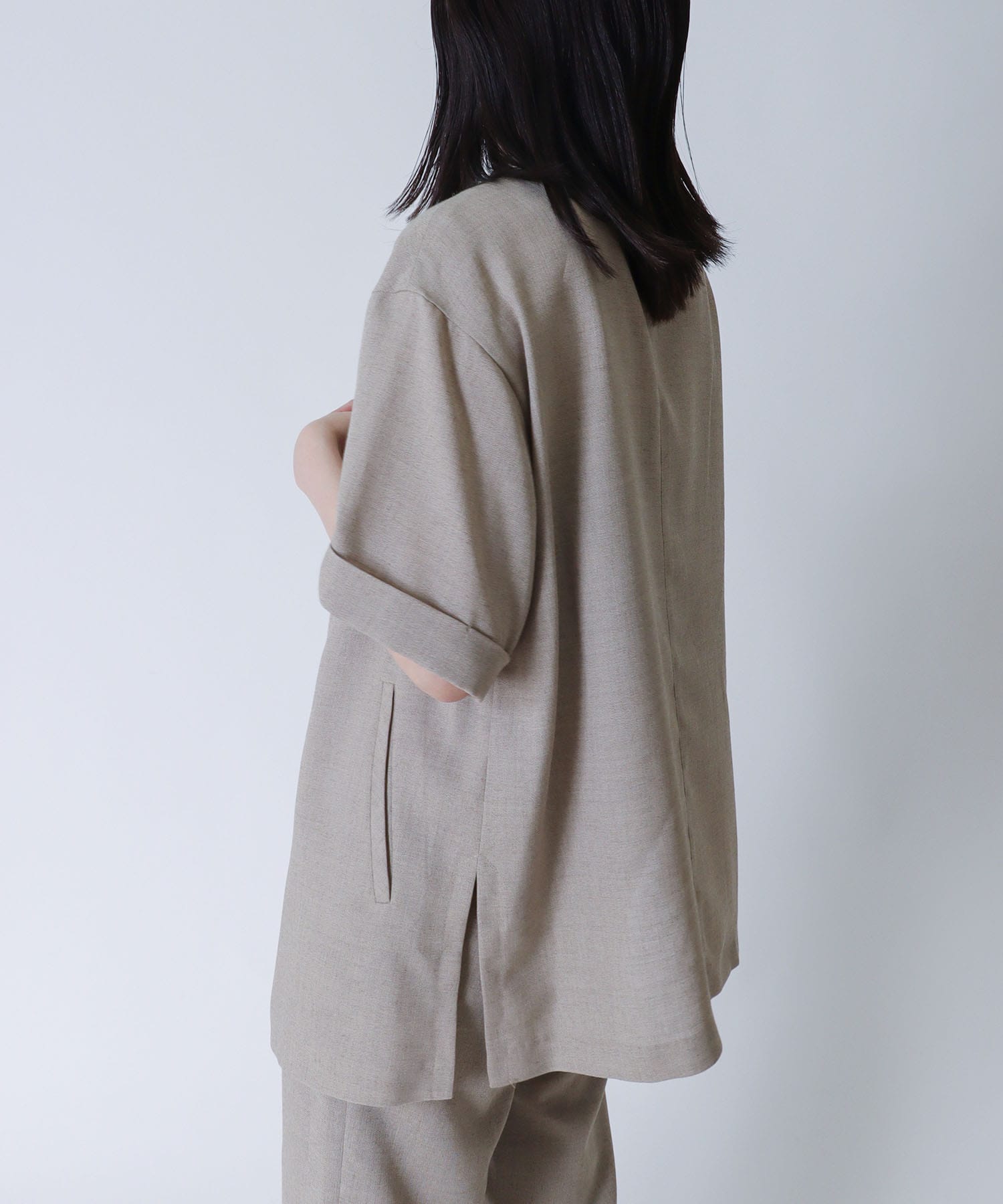 B7＞linen like half sleeve w jacket | AND ON JIONE STORE 