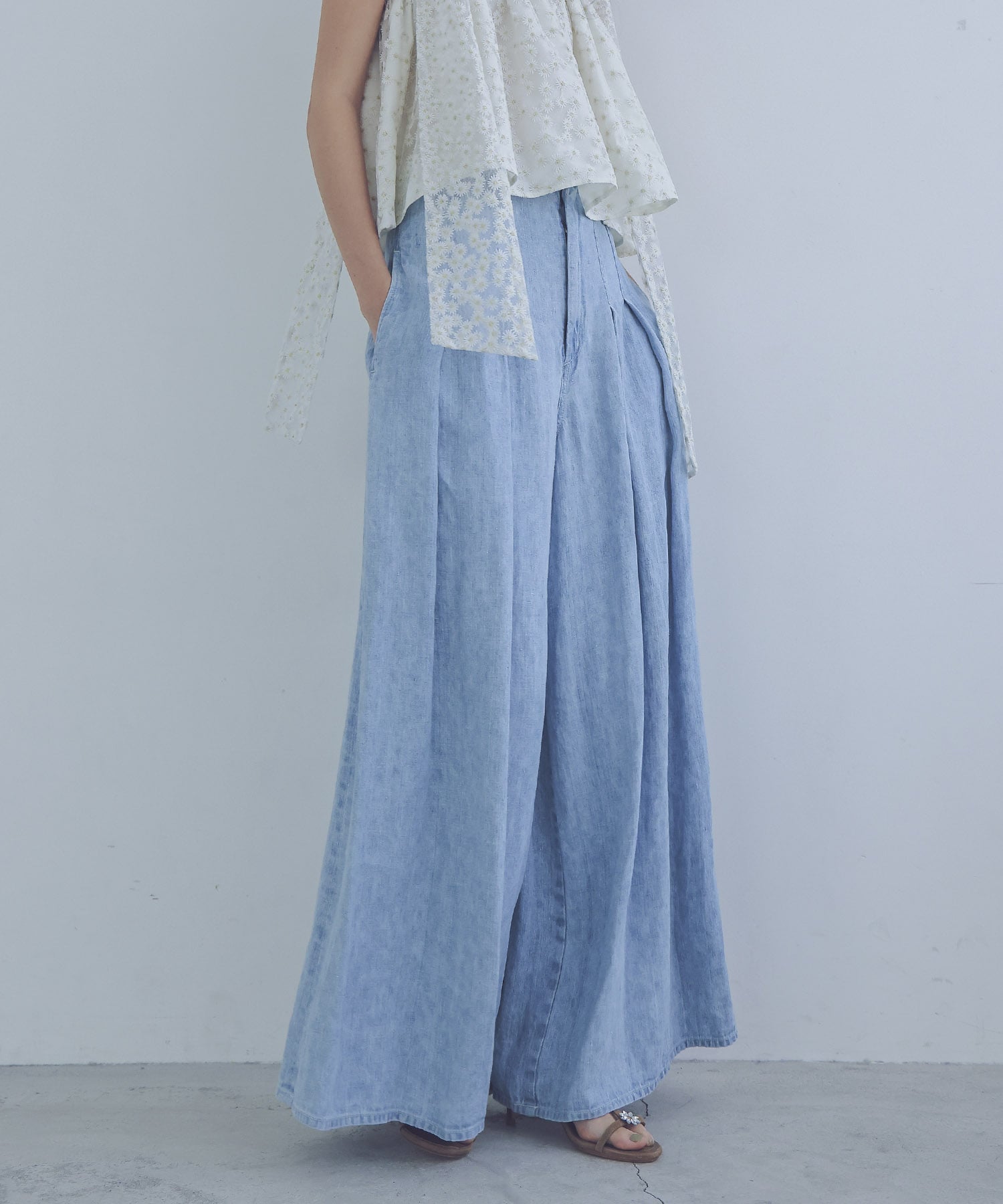 STUMBLY＞linen denim tuck wide pants | AND ON JIONE STORE ...