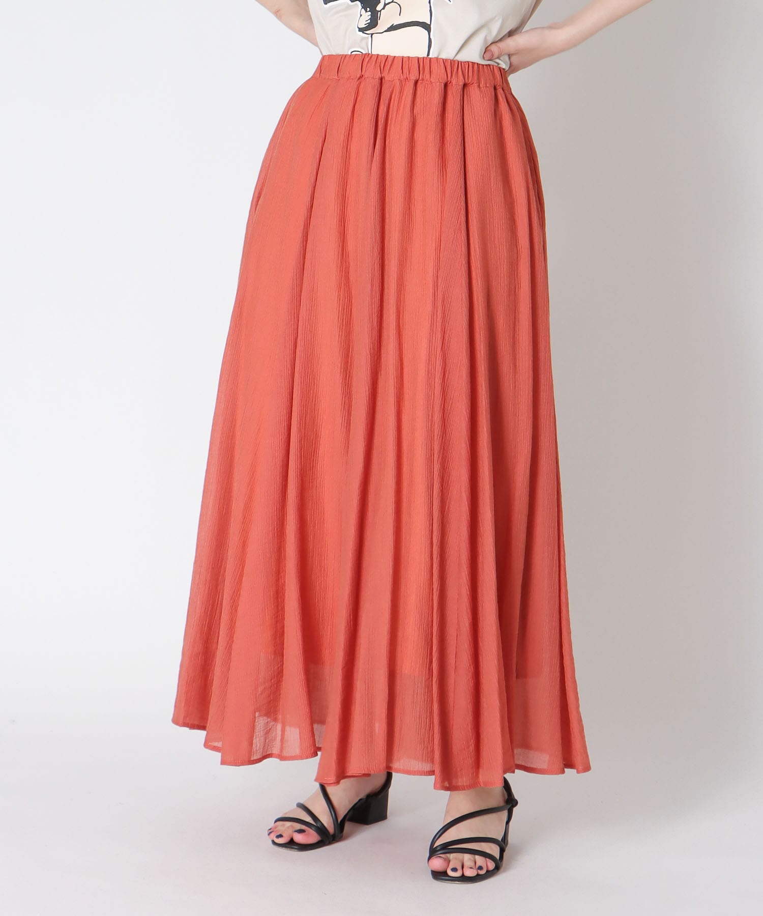 <Sugar Rose>striped crepe flare skirt