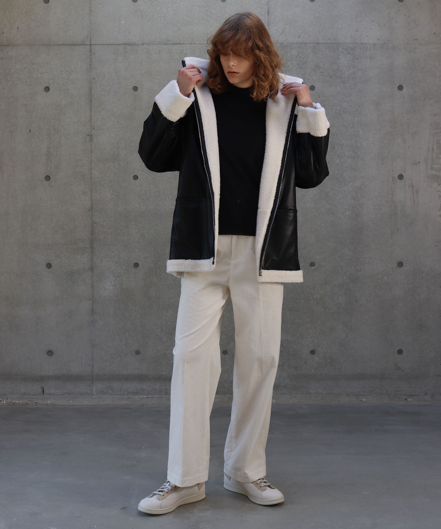 fake leather×boa over zip blouson | AND ON JIONE STORE（アンドオン