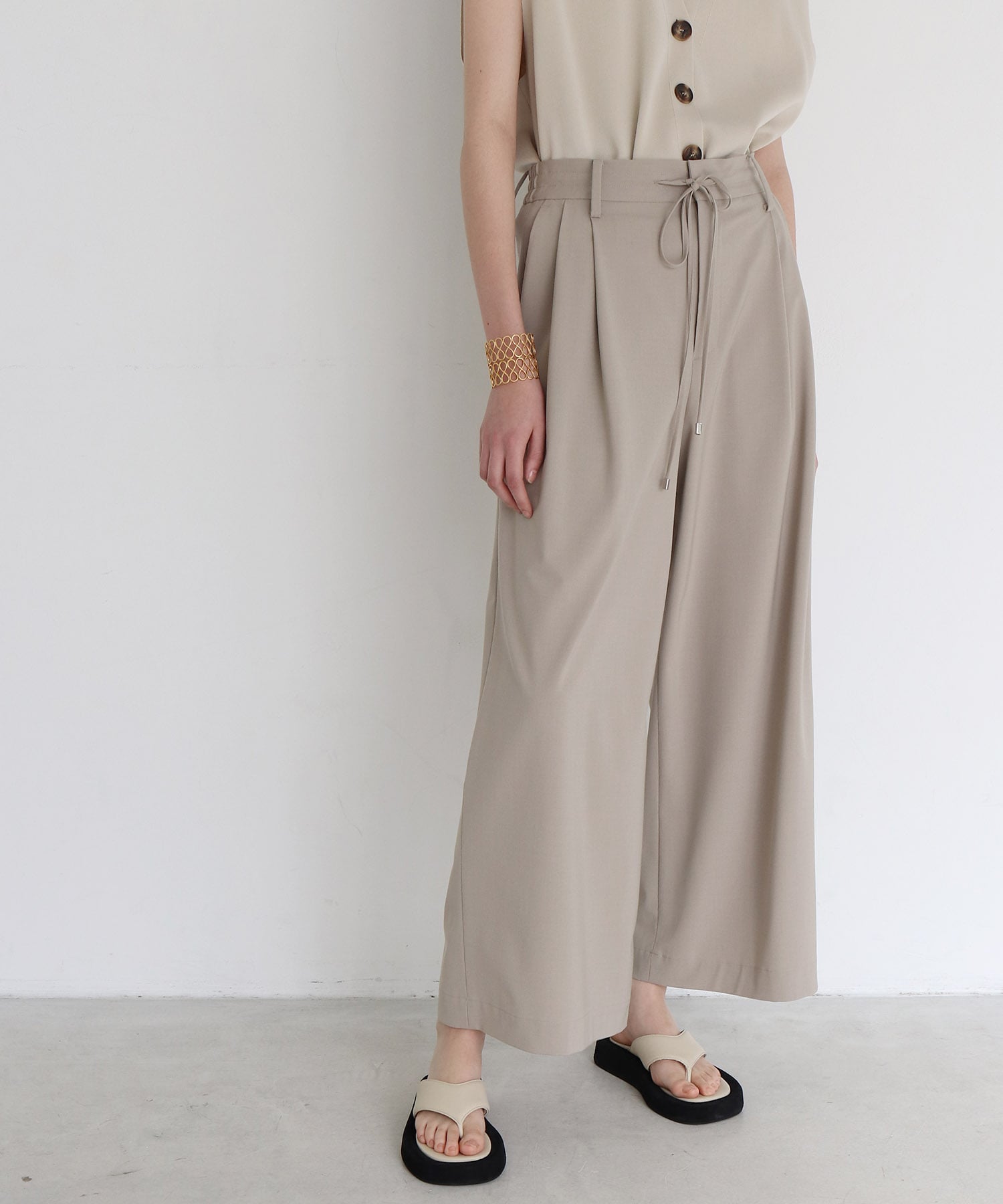T/R stretch wide relax pants
