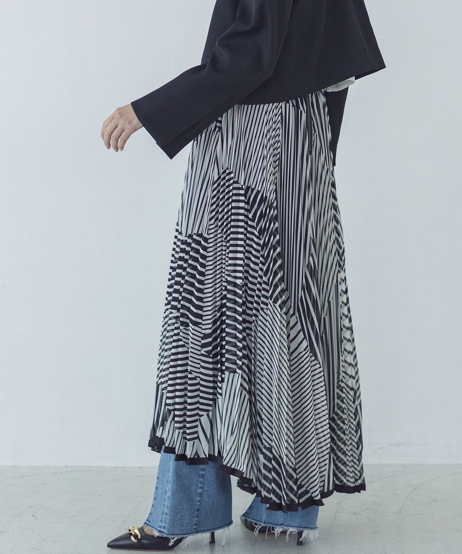 stripe mix pt umbrella pleated skirt | AND ON JIONE STORE
