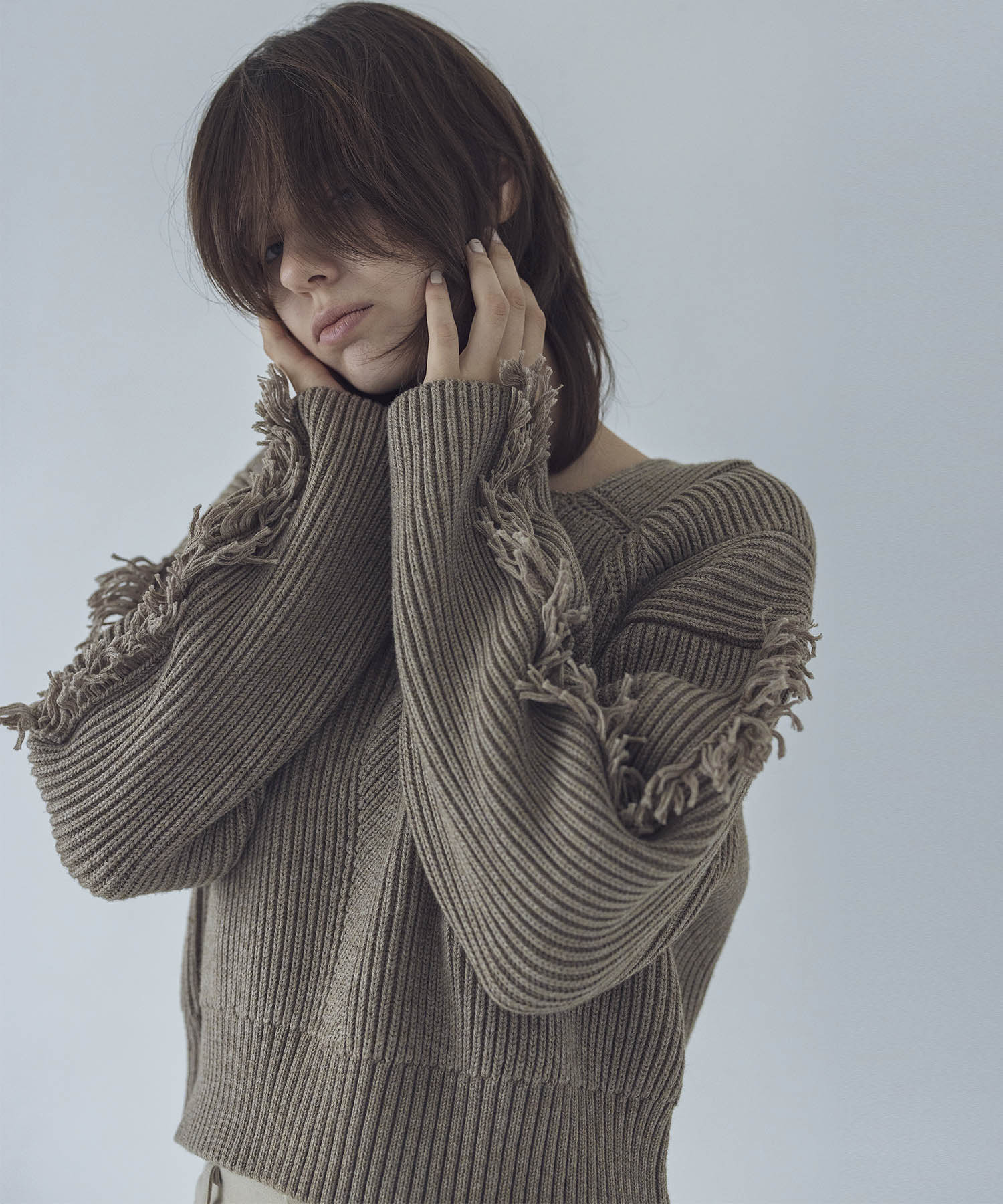 c/w square neck fringe sleeve pull(スクエアネックフリンジプル