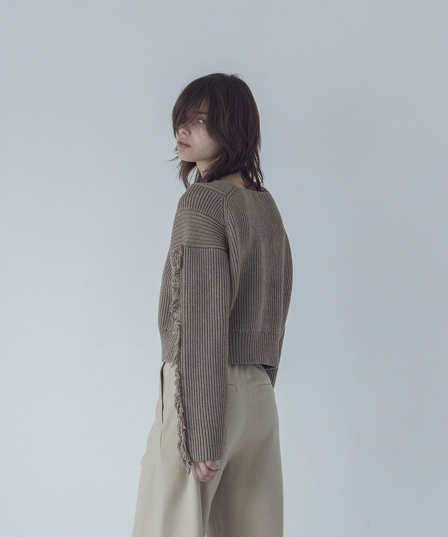 c/w square neck fringe sleeve pull(スクエアネックフリンジプル