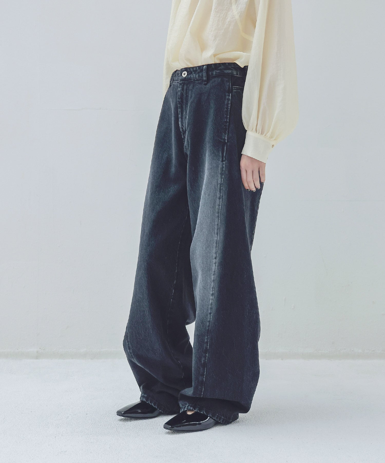 barrel black denim pants